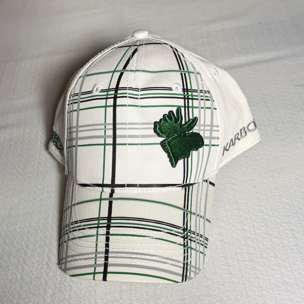 Karbon Moosehead Lager White Plaid Snapback Hat Mens One Size New With Tags
